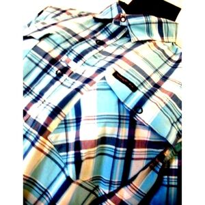 Wrangler Men's Shirt Large Short Sl Button, Blue, White 2XL, Vented Fishing.